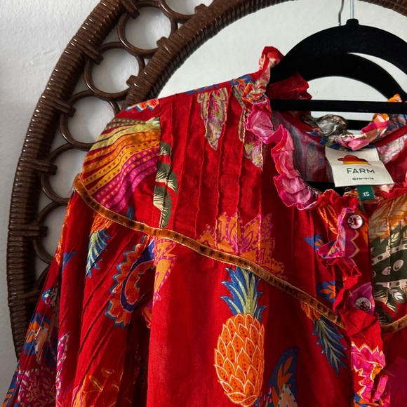 FARM Rio Red Floral Blouse with Pineapple Print size XS - Picture 3 of 10